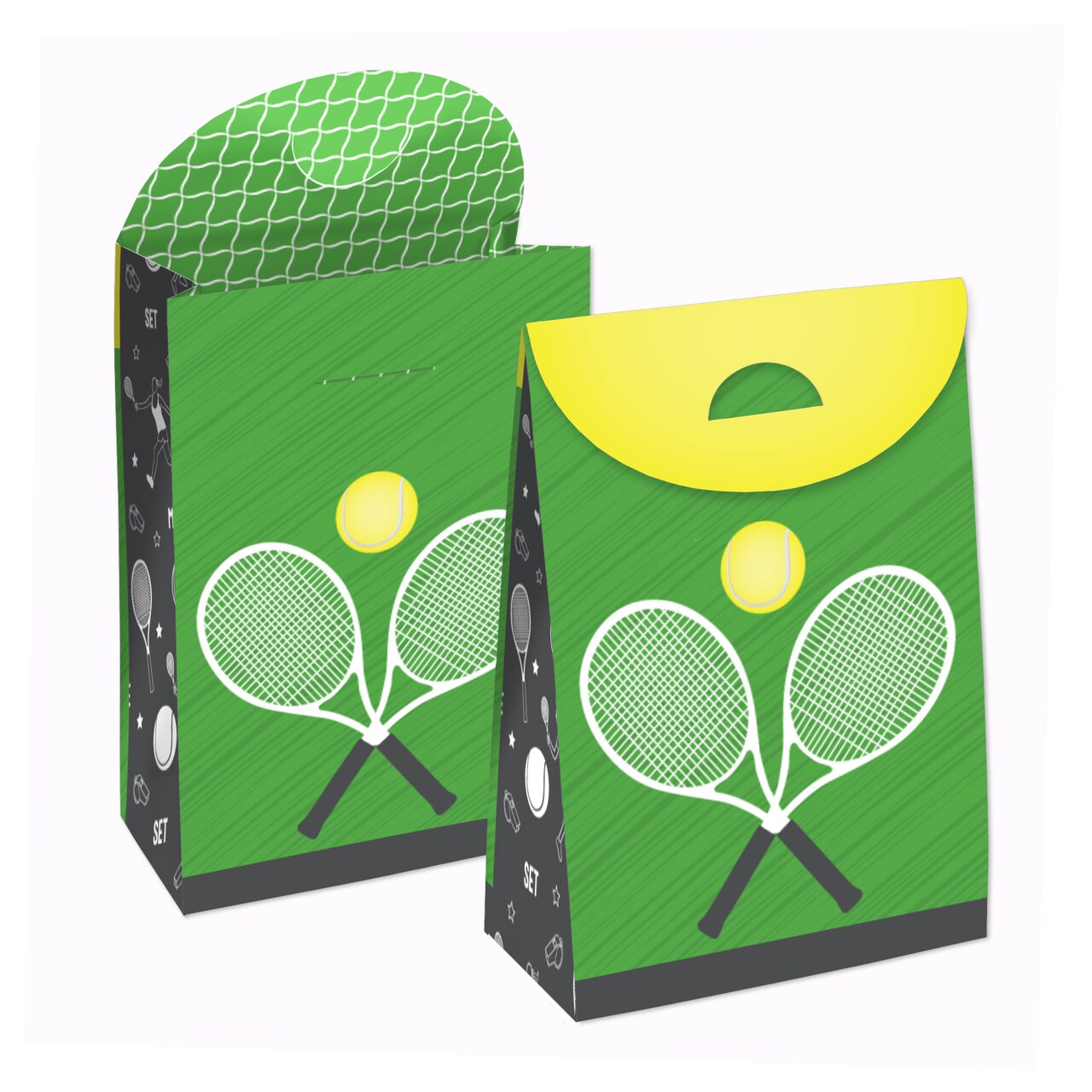 Big Dot of Happiness You Got Served - Tennis - Baby Shower or Tennis Ball Birthday Gift Favor Bags - Party Goodie Boxes - Set of 12